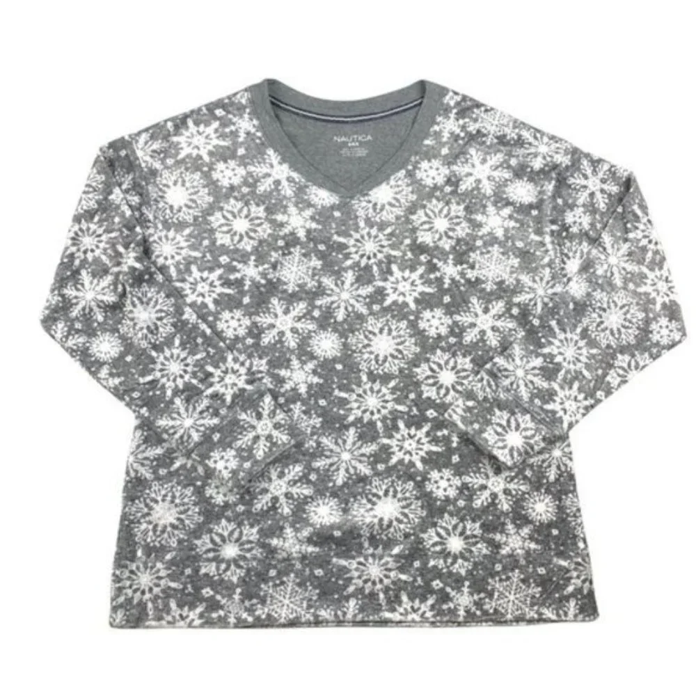 25. NWT Nautica 2-Piece Gray Snowflake Long Sleeve Fleece Pajama Set Small - Picture 2 of 7
